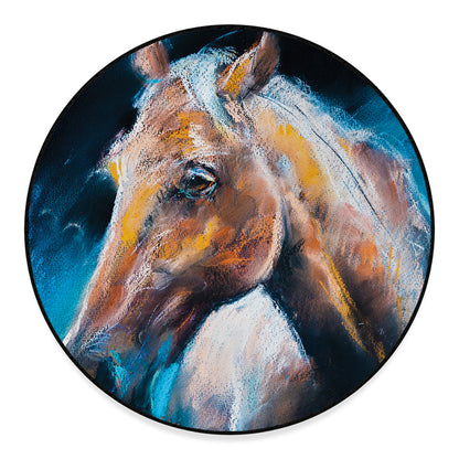 Dark Blue Horse Painting Print Round Floor Mat