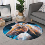 Dark Blue Horse Painting Print Round Rug