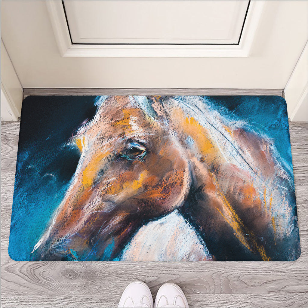 Dark Blue Horse Painting Print Rubber Doormat