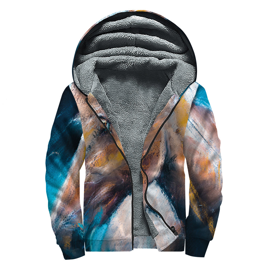 Dark Blue Horse Painting Print Sherpa Lined Zip Up Hoodie
