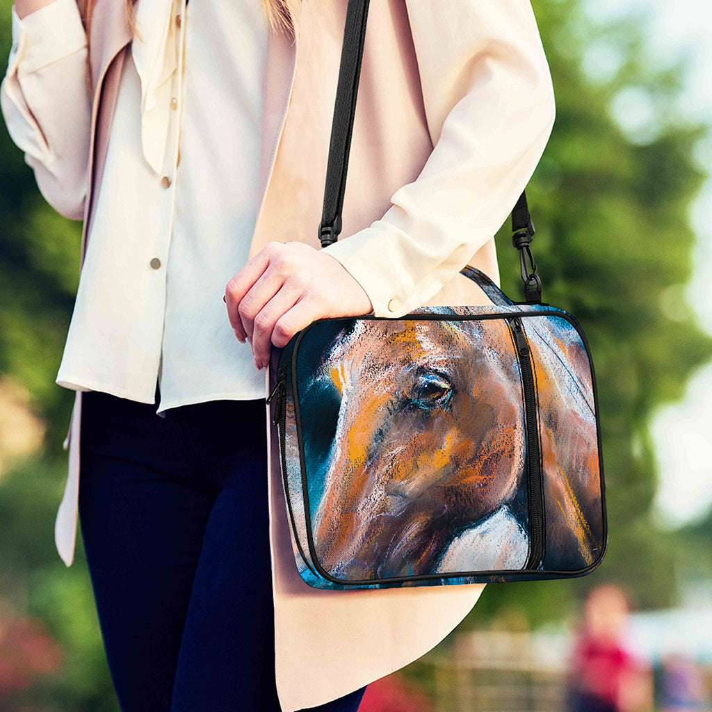 Dark Blue Horse Painting Print Shoulder Strap Bible Bag