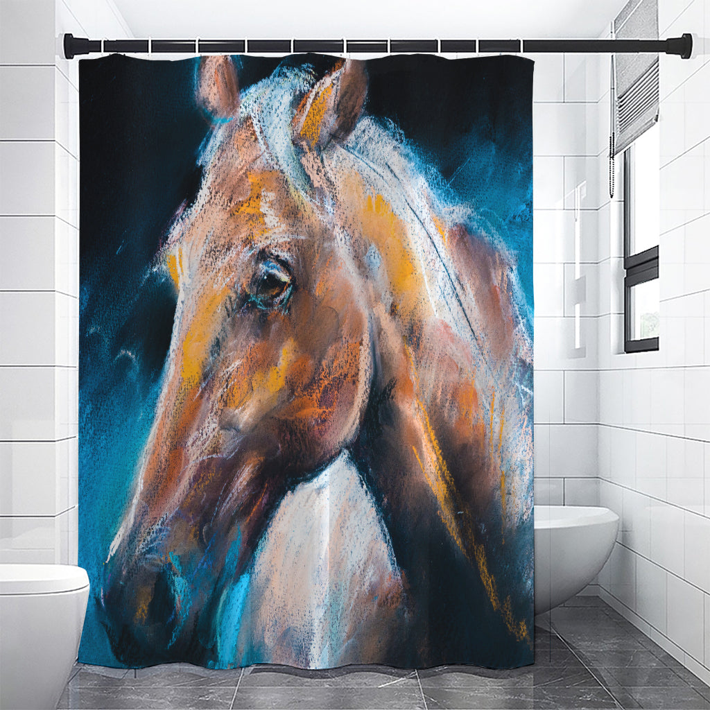 Dark Blue Horse Painting Print Shower Curtain