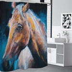 Dark Blue Horse Painting Print Shower Curtain