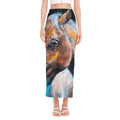 Dark Blue Horse Painting Print Side Slit Maxi Skirt