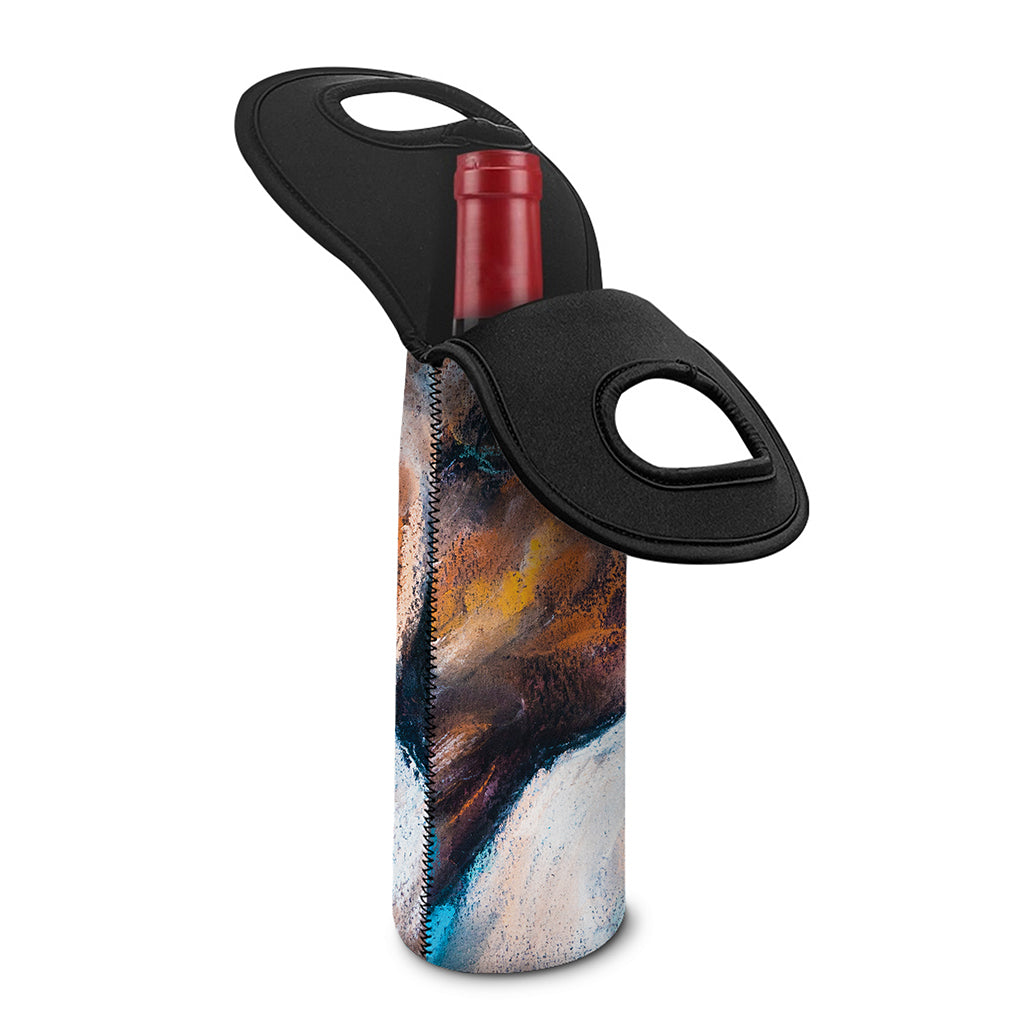 Dark Blue Horse Painting Print Single Neoprene Wine Tote