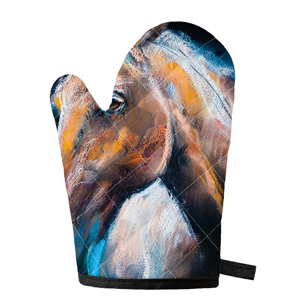 Dark Blue Horse Painting Print Single Oven Mitt