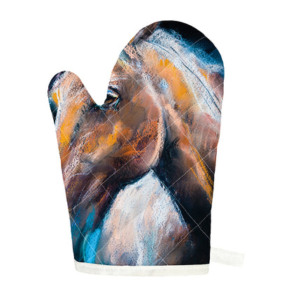 Dark Blue Horse Painting Print Single Oven Mitt