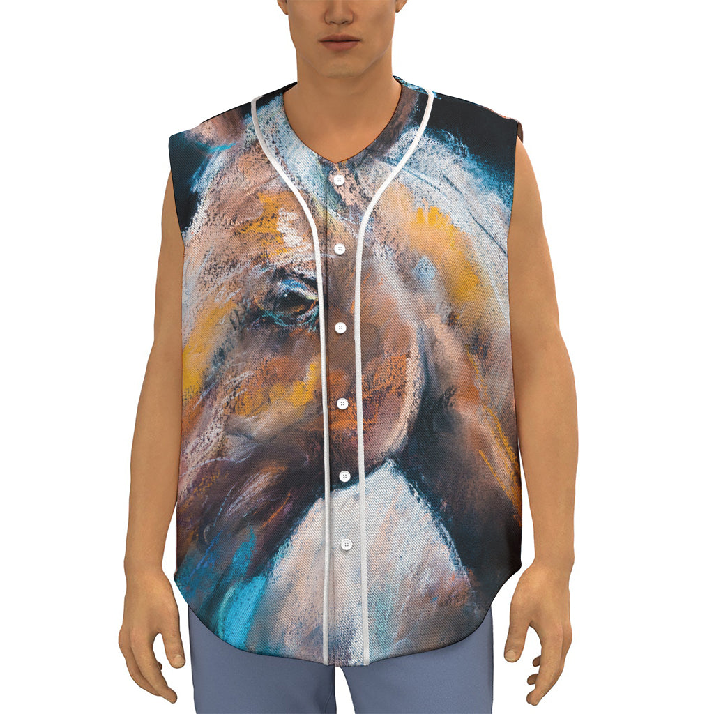 Dark Blue Horse Painting Print Sleeveless Baseball Jersey