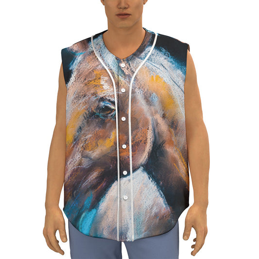 Dark Blue Horse Painting Print Sleeveless Baseball Jersey