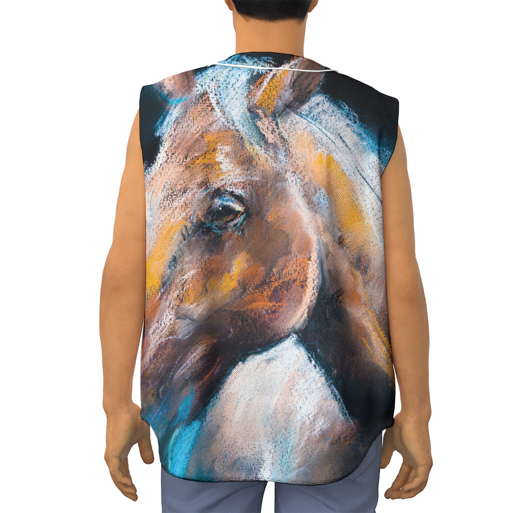 Dark Blue Horse Painting Print Sleeveless Baseball Jersey