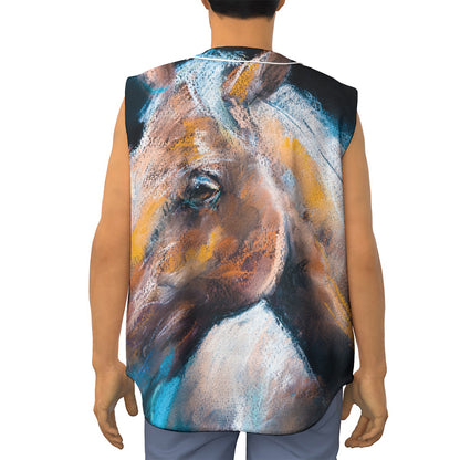 Dark Blue Horse Painting Print Sleeveless Baseball Jersey