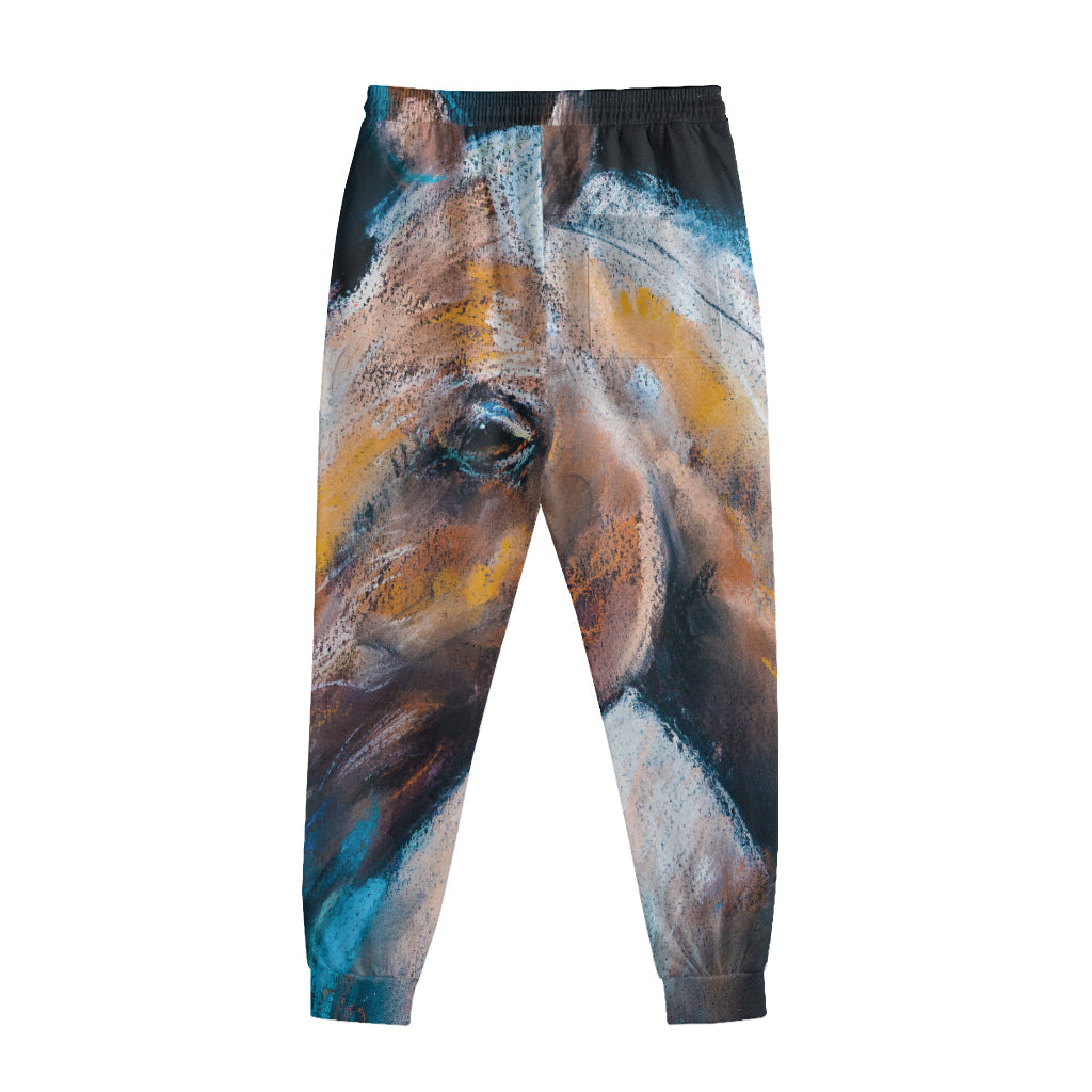 Dark Blue Horse Painting Print Sweatpants