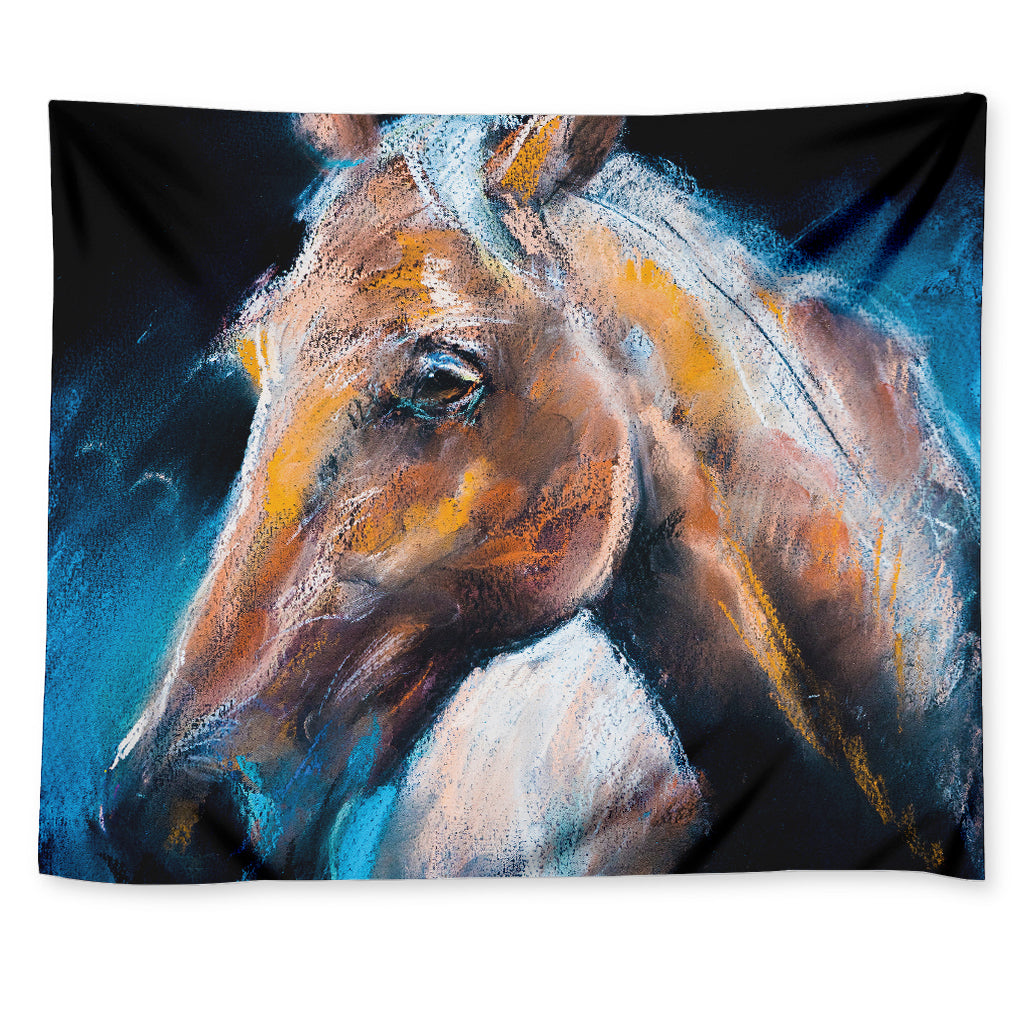 Dark Blue Horse Painting Print Tapestry