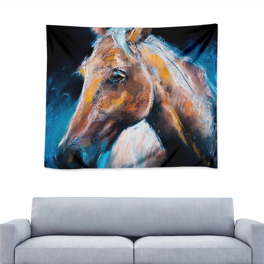Dark Blue Horse Painting Print Tapestry