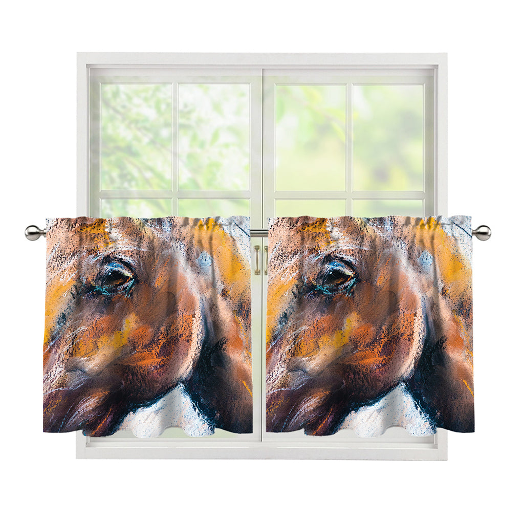 Dark Blue Horse Painting Print Tier Curtains