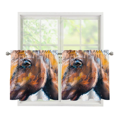 Dark Blue Horse Painting Print Tier Curtains