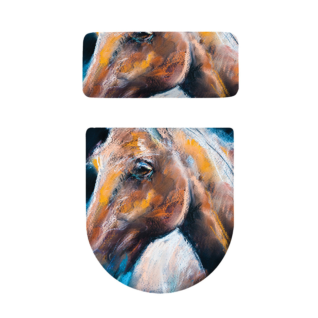 Dark Blue Horse Painting Print Toilet Lid And Tank Cover Set