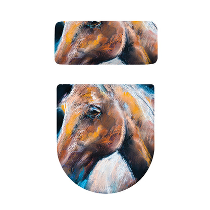 Dark Blue Horse Painting Print Toilet Lid And Tank Cover Set