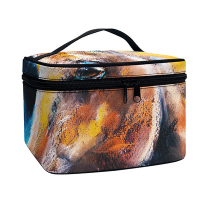 Dark Blue Horse Painting Print Travel Makeup Bag