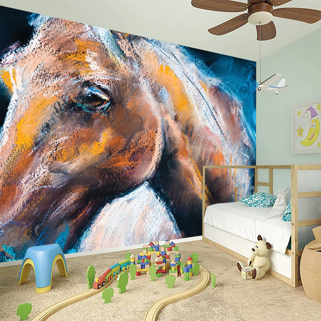 Dark Blue Horse Painting Print Wall Sticker