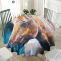Dark Blue Horse Painting Print Waterproof Round Tablecloth