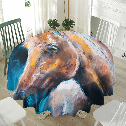 Dark Blue Horse Painting Print Waterproof Round Tablecloth
