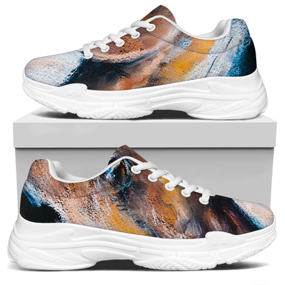 Dark Blue Horse Painting Print White Chunky Shoes