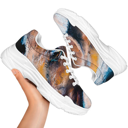Dark Blue Horse Painting Print White Chunky Shoes