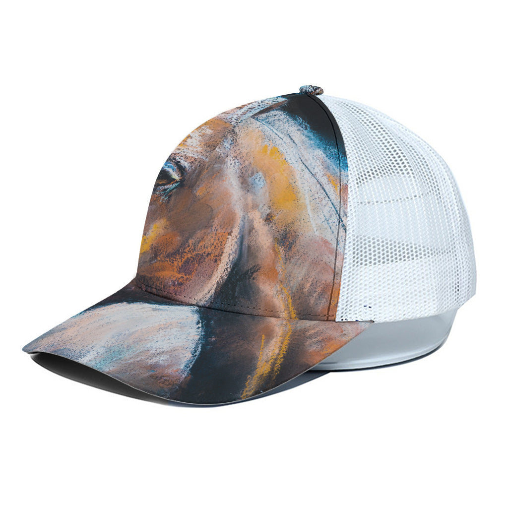 Dark Blue Horse Painting Print White Mesh Trucker Cap