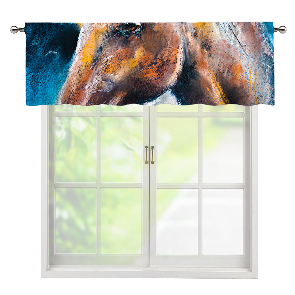 Dark Blue Horse Painting Print Window Valance