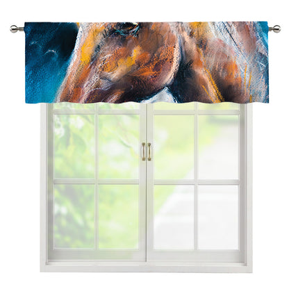 Dark Blue Horse Painting Print Window Valance