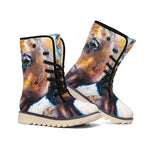 Dark Blue Horse Painting Print Winter Boots