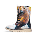 Dark Blue Horse Painting Print Winter Boots