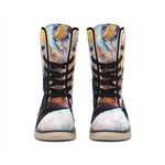 Dark Blue Horse Painting Print Winter Boots