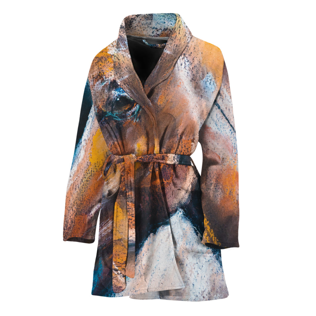 Dark Blue Horse Painting Print Women's Bathrobe
