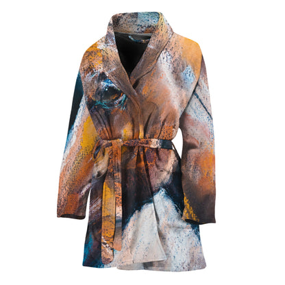 Dark Blue Horse Painting Print Women's Bathrobe