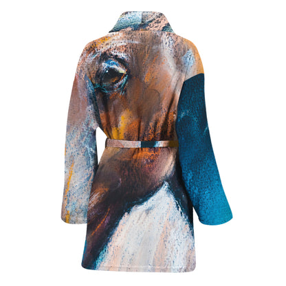 Dark Blue Horse Painting Print Women's Bathrobe