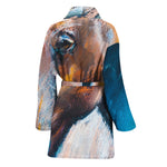 Dark Blue Horse Painting Print Women's Bathrobe