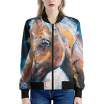 Dark Blue Horse Painting Print Women's Bomber Jacket