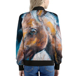 Dark Blue Horse Painting Print Women's Bomber Jacket