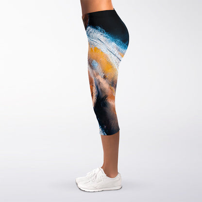 Dark Blue Horse Painting Print Women's Capri Leggings