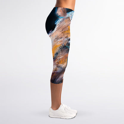 Dark Blue Horse Painting Print Women's Capri Leggings