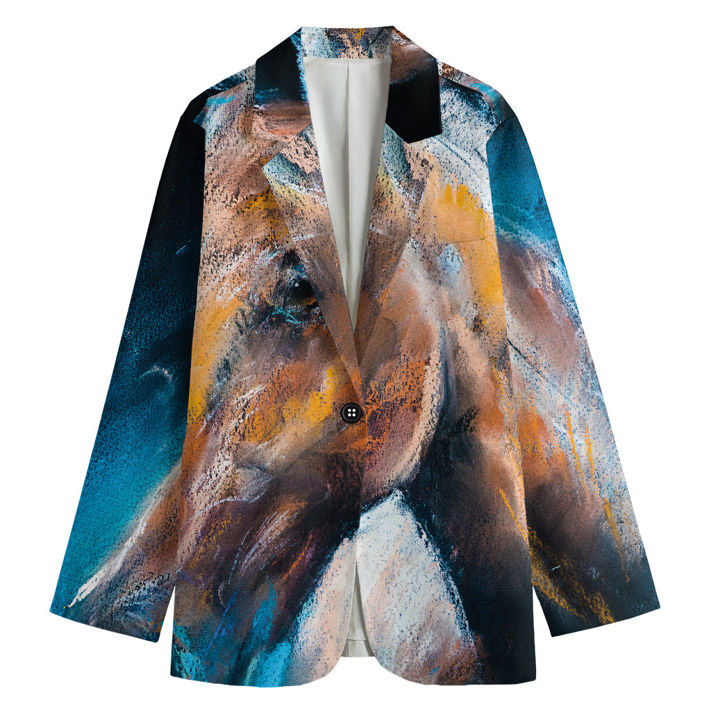Dark Blue Horse Painting Print Women's Cotton Blazer