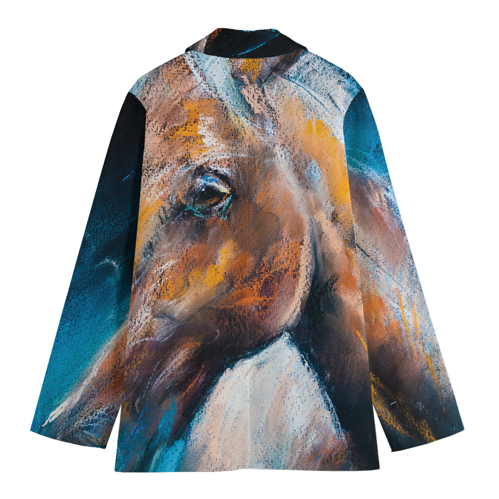 Dark Blue Horse Painting Print Women's Cotton Blazer