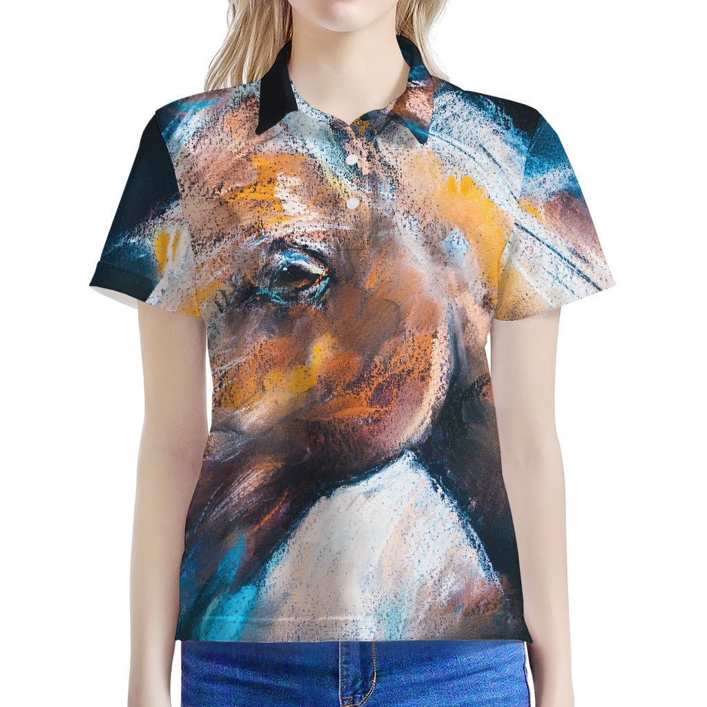 Dark Blue Horse Painting Print Women's Polo Shirt