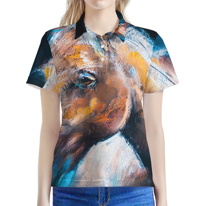 Dark Blue Horse Painting Print Women's Polo Shirt