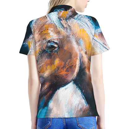 Dark Blue Horse Painting Print Women's Polo Shirt