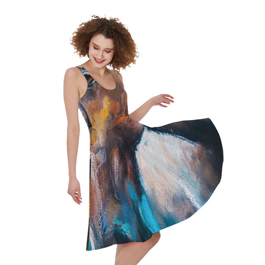 Dark Blue Horse Painting Print Women's Sleeveless Dress