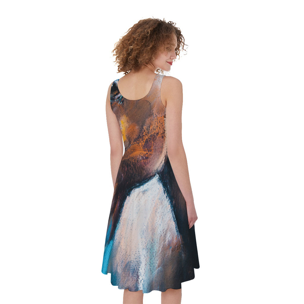 Dark Blue Horse Painting Print Women's Sleeveless Dress