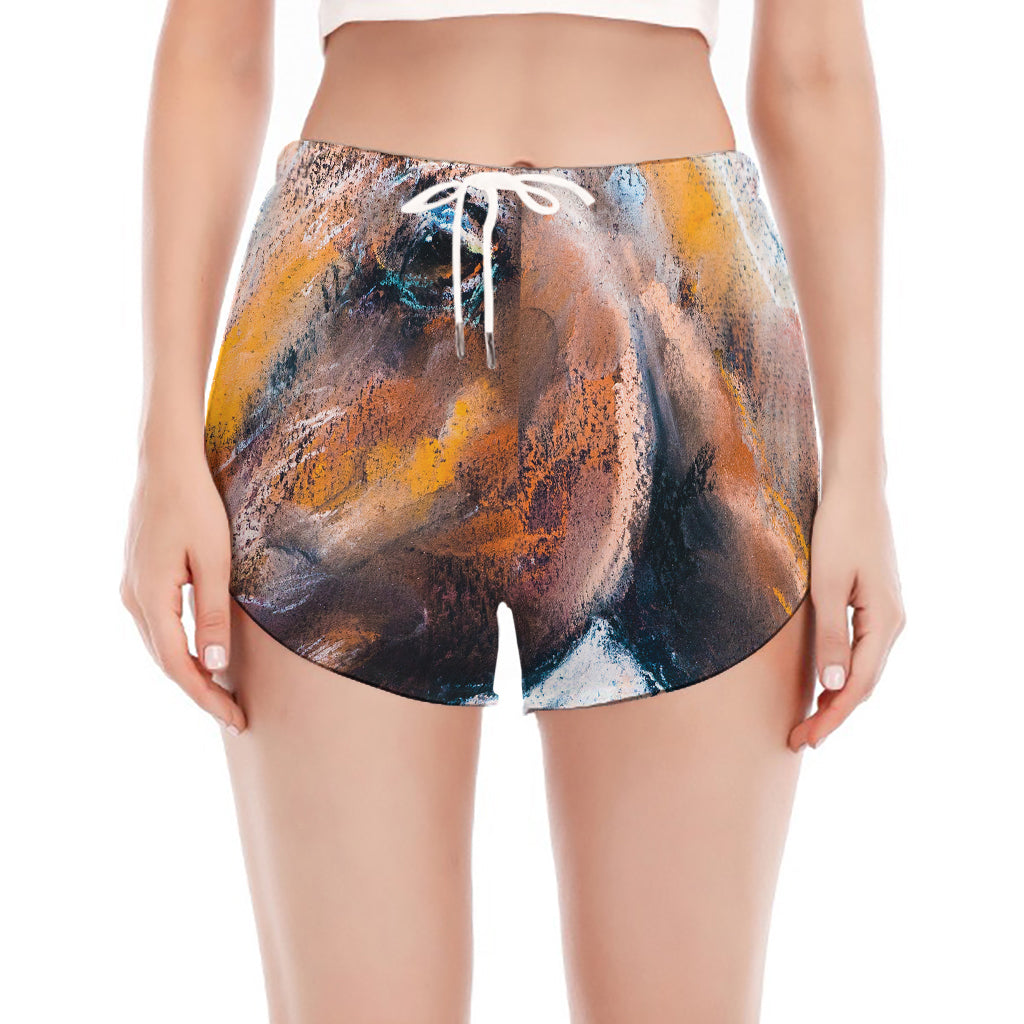 Dark Blue Horse Painting Print Women's Split Running Shorts